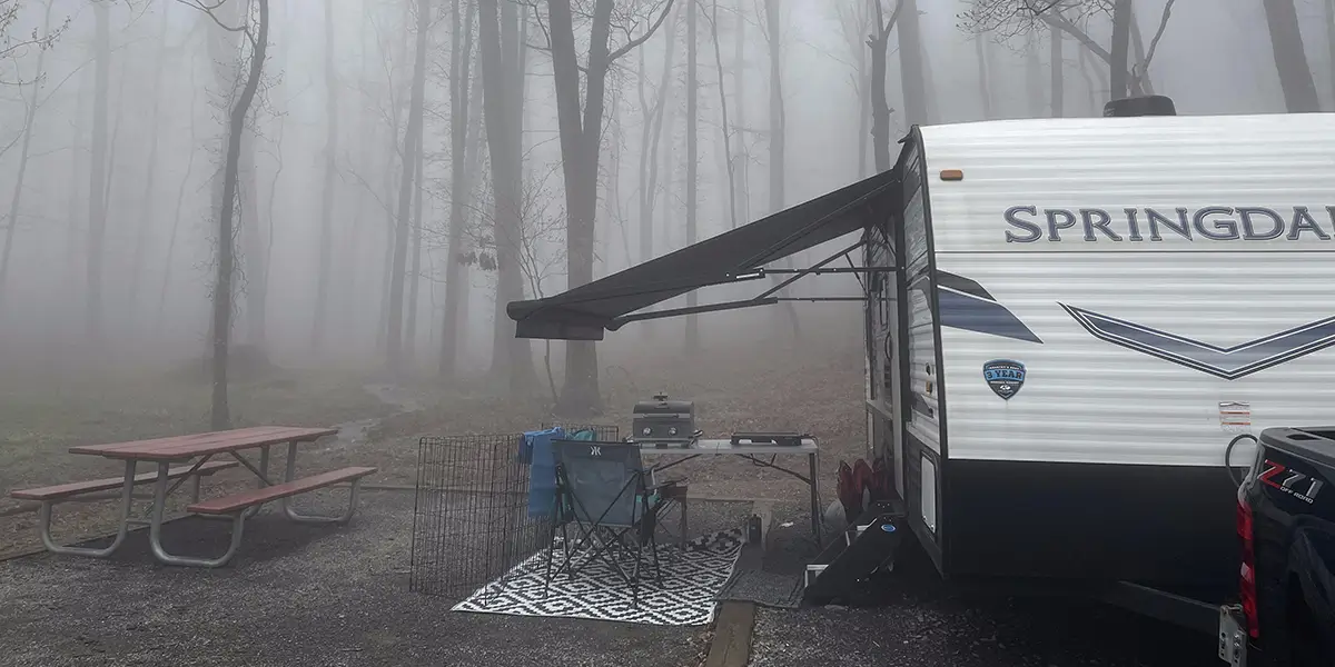 Fog at the campsite at Fort Mountain State Park